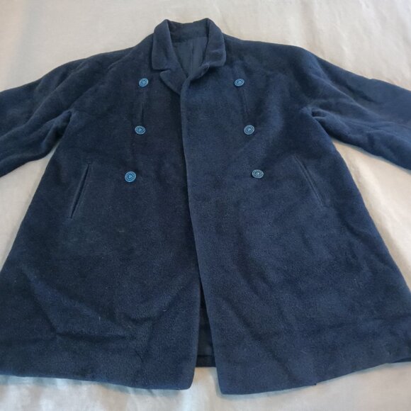 Vintage Louis Goldstein 1950s Wool Coat Navy Open Front Modern Size M to L - Picture 3 of 12